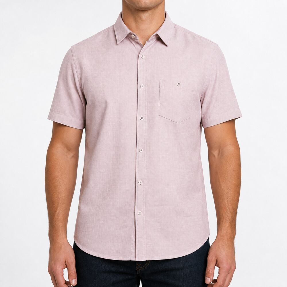 Bruno Shirt Mens Large Pink Short Sleeve Button Up Washable Linen Dot Textured